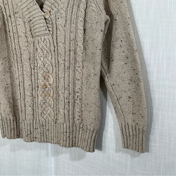 St. John’s Bay Khaki Cable Knit Button Collar Sweater Size M - Picture 5 of 8
